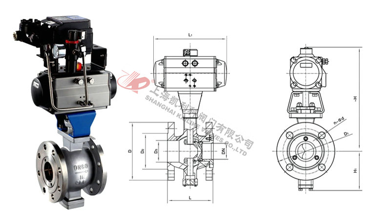 VQ640(F/H/Y)法蘭式氣動V型球閥外形結構圖