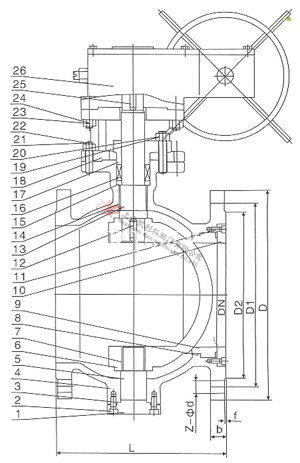 PQ340H/Y/F偏心半球閥材質明細圖