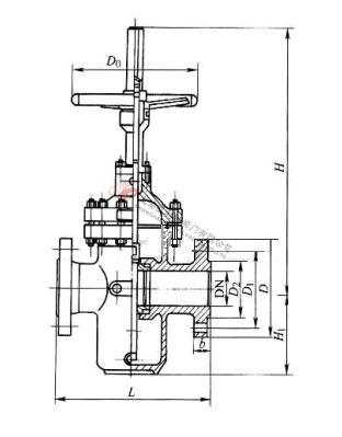 Z43WF無導流孔平板閘閥外形結構圖