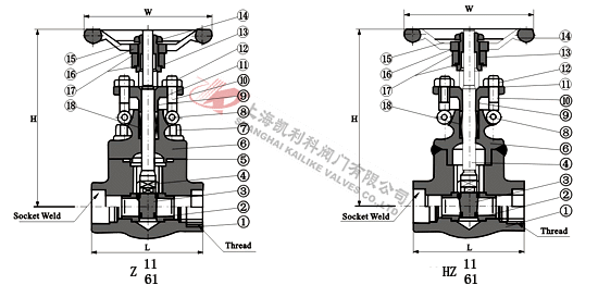 Z61Y承插焊鍛鋼閘閥外形結構圖