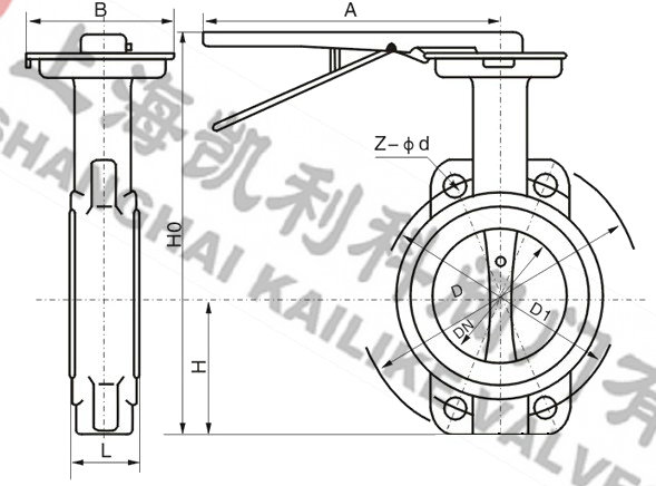 D71X手動對夾蝶閥外形結(jié)構(gòu)圖