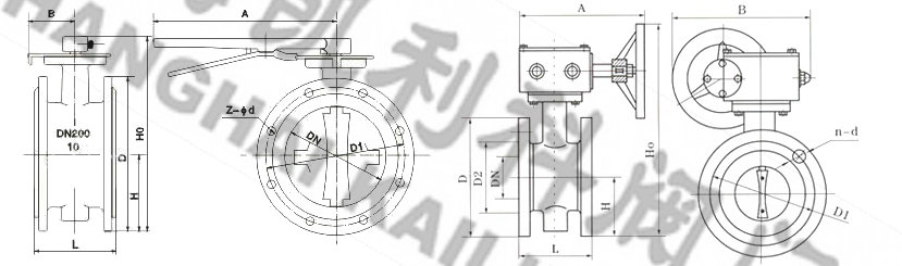 D341X、D41X手動(dòng)法蘭蝶閥外形結(jié)構(gòu)圖