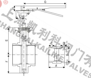 XD81X手柄溝槽信號蝶閥外形結構圖