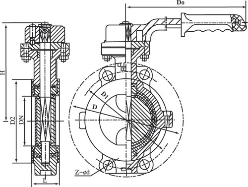 D71F46不銹鋼襯氟蝶閥外形結構圖